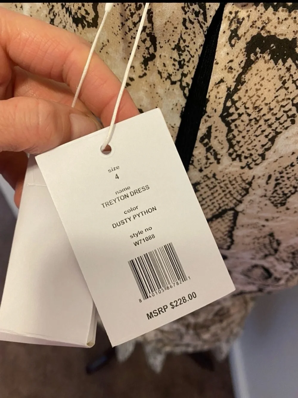 Walter Baker Dusty Python Treyton Dress Faux Wrap Puff Sleeve Tan 4 NEW $228 - Picture 5 of 7